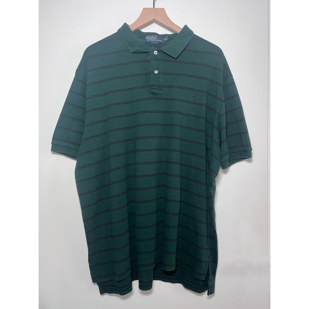 Ralph Lauren Polo Shirt Mens XXL Green Striped Short Sleeve